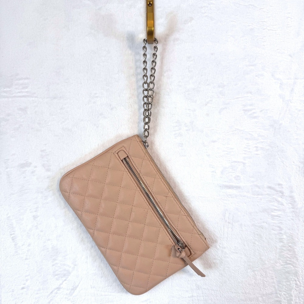EXPRESS Quilted Clutch Wristlet Bag Beige Chain Strap Zipper Pocket